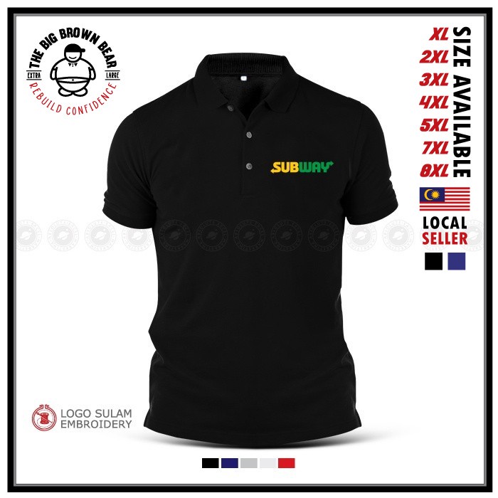 Plus ขนาด - เสื้อโปโล Sulam SUBWAY แซนวิชคุกกี้อาหารจานด่วน Baju ขนาดใหญ่ขนาดใหญ่ผู้ชายผ้าฝ้ายปักแฟช