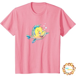 เสื้อยืดแขนสั้นเสื้อยืด พิมพ์ลาย Disney The Little Mermaid Flounder BubblesS-5XL