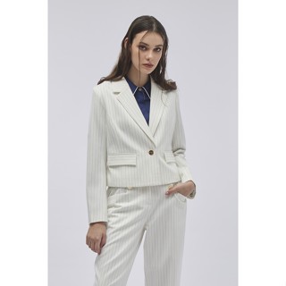 ESPADA เบลเซอร์กระดุมเดี่ยวลายทาง ผู้หญิง สีขาว | Pinstripe Single Breasted Blazer | 4597