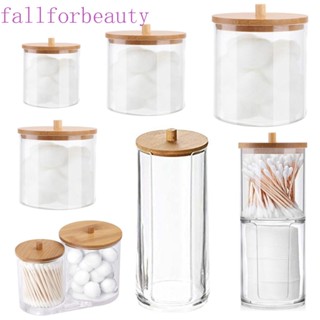 Fallforbeauty อุปกรณ์เสริมห้องน้ําที่วางสําลีผ้าฝ้ายพร้อมฝาปิดไม้ไผ่