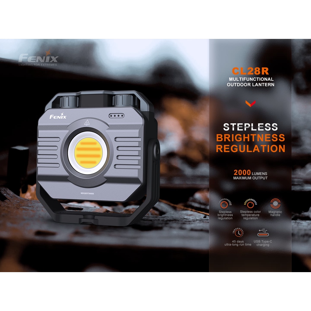 Fenix Cl28r โคมไฟกลางแจ้งมัลติฟังก์ชั่น 2000 Lumens USB Type-c ไฟฉายแบบชาร์จไฟได้
