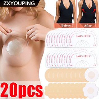 Zxyouping 20 ชิ้น เทปยกเต้านม มีกาวในตัว ปิดจุกนม บราดันทรง ชุดชั้นใน กาว อุปกรณ์เสริม กลีบเต้านม สําหรับปาร์ตี้ ชุดสติกเกอร์