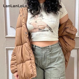 Lanlanlolo เสื้อยืดลําลอง แขนสั้น คอกลม พิมพ์ลาย เข้ากับทุกการแต่งกาย สําหรับสตรี 2023