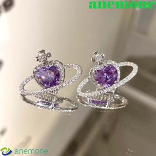 Anemone เครื่องประดับสร้อยคอสร้อยข้อมือต่างหูสีม่วงจี้หัวใจสไตล์เกาหลี