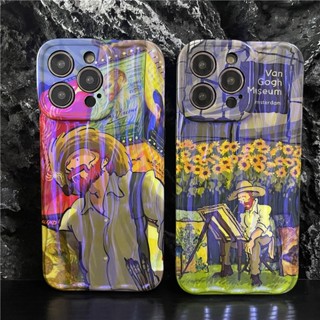 【เคสนิ่ม】เคสโทรศัพท์มือถือนิ่ม ไล่โทนสี ลายภาพวาดสีน้ํามัน Van Gogh สําหรับ iPhone 14 13 12 Pro max 13Pro 12Pro 12 11