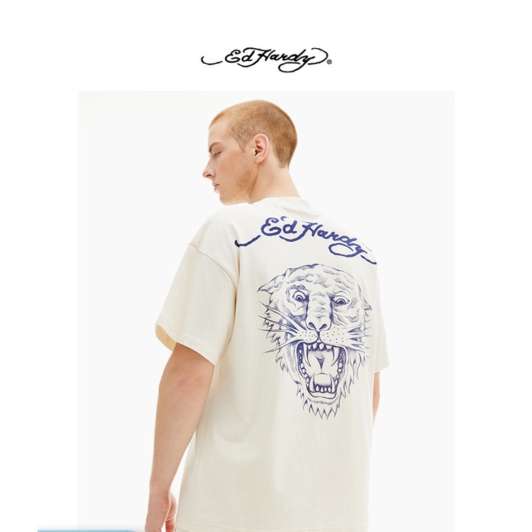 เสื้อยืดแขนสั้นพิมพ์ลายหัวเสือคลาสสิกใหม่ของ Ed Hardy E1OTM501