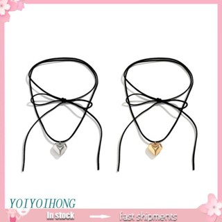 Yoioi สร้อยคอโชคเกอร์ ผ้ากํามะหยี่ ประดับโบว์ ปรับได้ จี้รูปหัวใจ เครื่องประดับแฟชั่น