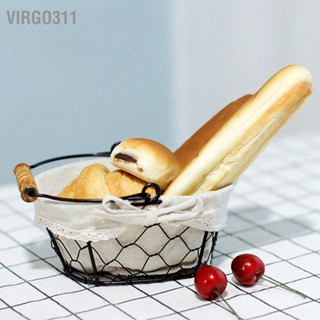  Virgo311 ตะกร้าลวดตะกร้าเก็บขนมปังพับด้ามไม้พร้อมผ้าซับตะกร้าเสิร์ฟอาหารสำหรับขนมเครื่องสำอางเครื่องประดับ