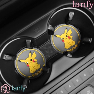 Lanfy แผ่นรองแก้วน้ํา แบบใส ลายการ์ตูนปิกาจูน่ารัก กันลื่น อุปกรณ์เสริม สําหรับตกแต่งภายในรถยนต์