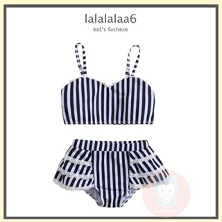 Laa6- เสื้อสายเดี่ยว ลายขวาง พร้อมชุดว่ายน้ําลูกไม้ สําหรับเด็กผู้หญิง สําหรับชายหาด ฤดูร้อน