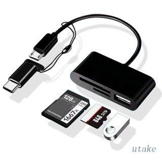 Utakee OTG เครื่องอ่านการ์ด แฟลชไดรฟ์ ความเร็วสูง USB Micro B OTG TF SD Card Reader 5in1