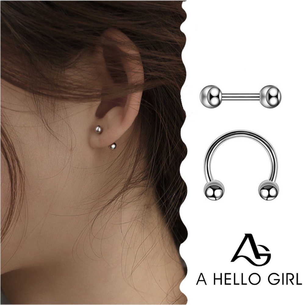 A HELLO GIRL ต่างหูสตั๊ด สเตนเลส ไทเทเนียม สองด้าน ทรงกลม สําหรับผู้หญิง