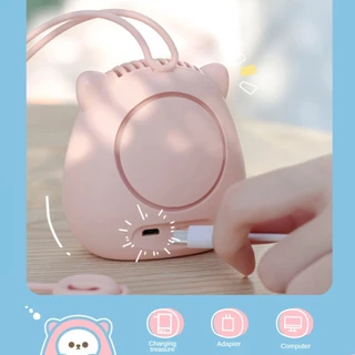 พร้อมส่ง！！พัดลมUSB ขนาดเล็ก แบบพกพา พร้อมเชือกคล้องคอ แบบชาร์จไฟได้ 360 °พัดลมระบายความร้อน หมุนได้ ลายการ์ตูนน่ารักๆ
