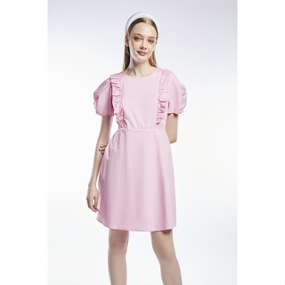 EP เดรสสั้นผ้าคอตตอนแต่งระบาย ผู้หญิง สีชมพู | Short Dress with Ruffle Detail | 0818