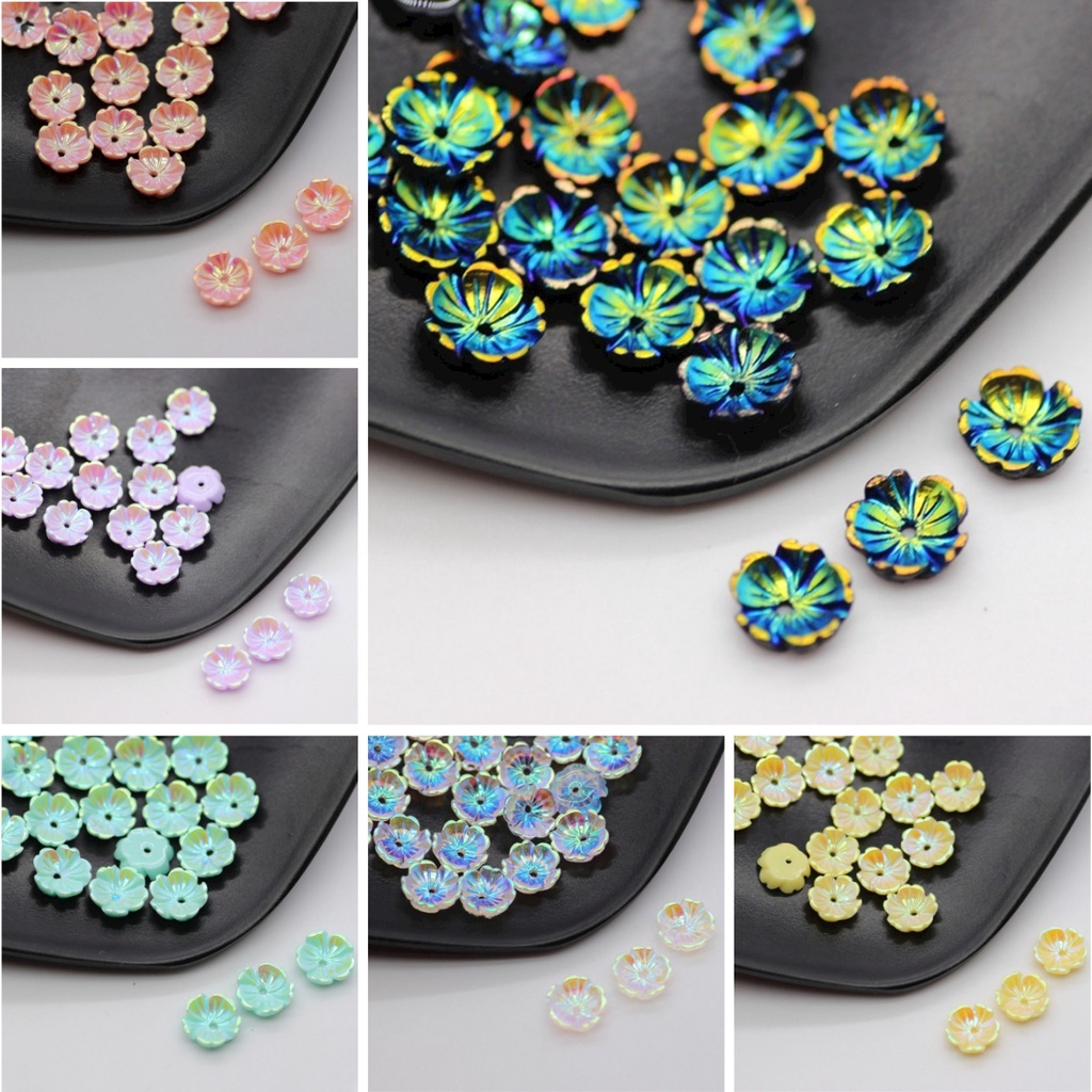 ลูกปัดเรซิ่น AB รูปเปลือกหอย ดอกไม้ แฮนด์เมด ขนาด 8 มม. สําหรับตกแต่งเล็บ DIY 50 ชิ้น
