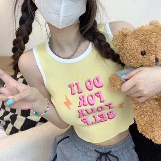 เสื้อกล้ามครอปลำลองเเขนกุดคอกลม
