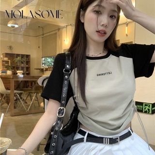 Molasome เสื้อยืด คอกลม แขนสั้น เข้ารูป สีคมชัด แฟชั่นฤดูร้อน สําหรับผู้หญิง 2023