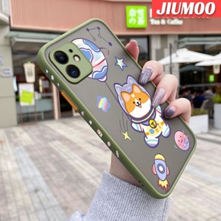 สําหรับ iPhone 11 11 Pro 11 Pro Max เคสการ์ตูน อวกาศ ลูกสุนัข รูปแบบ สี่เหลี่ยม ขอบซิลิโคน ฝ้า เคสโทรศัพท์ ใส กันกระแทก