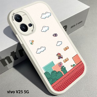 สําหรับ Vivo V23 V23E V25 V25E V27 Pro 5G เคสโทรศัพท์มือถือ หนัง PU ซิลิโคนนิ่ม แบบบาง ลายการ์ตูนมาริโอ้