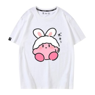 เสื้อยืดเกม Kirby Star Allies กระต่ายสีชมพูแขนสั้นผ้าฝ้าย 100% เสื้อผ้าเกมอนิเมะสุดฮอต