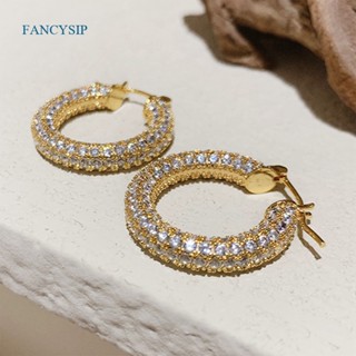 Fancy ต่างหูห่วงเล็ก ใหญ่ หรูหรา สีเงิน สีทอง เครื่องประดับแฟชั่น สําหรับผู้หญิง