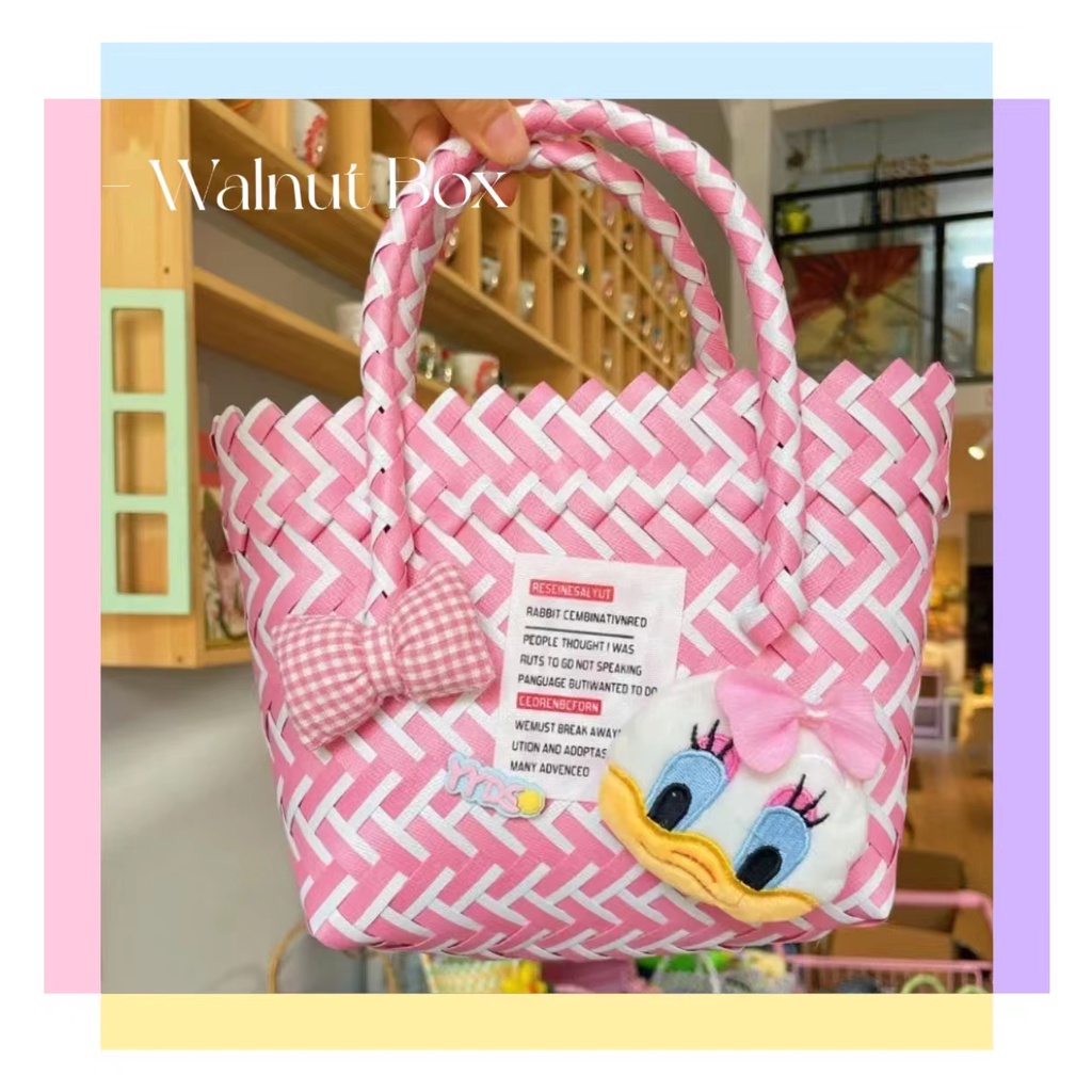 กระเป๋าถือ ตะกร้าผัก ลายการ์ตูนน่ารัก ของที่ระลึก diy แบบดั้งเดิม สีแดง สําหรับผู้หญิง
