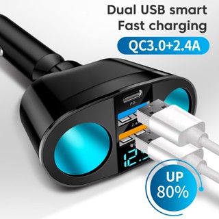 ที่ชาร์จโทรศัพท์ในรถยนต์ 5 พอร์ต 66W USB C QC3.0 PD จอแสดงผลดิจิทัล LED สําหรับ Samsung Xiaomi