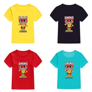 เสื้อยืดแขนสั้นลําลอง ทรงหลวม พิมพ์ลาย Mingyuan Talking Tom Heroes สําหรับเด็กผู้ชาย และผู้หญิง