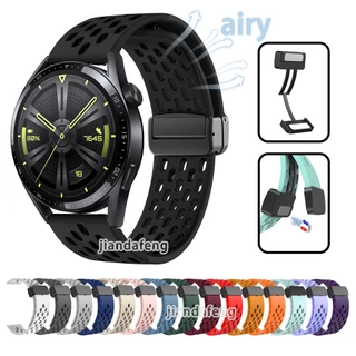 รูระบายอากาศสาย D Buckle Sport magnetic Band สายรัดซิลิโคนอ่อนนุ่มสําหรับ HUAWEI WATCH GT3 GT4 GT5 GT6 46 มม.Watch4 Pro สายคล้อง