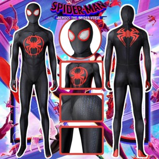 ชุดจั๊มสูทคอสเพลย์ Spiderman Miles Morales คุณภาพสูง สีดํา สีแดง