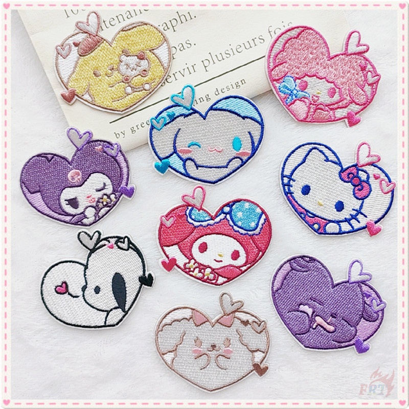 ☸ แผ่นสติกเกอร์ ลาย Hello Kitty Cinnamoroll Melody Kuromi Pom Pom Purin Pochacco มีกาวในตัว สําหรับติดตกแต่ง ☸ แผ่นแพทช์รีดติดเสื้อ สําหรับตกแต่งเสื้อผ้า กระเป๋า DIY 1 ชิ้น