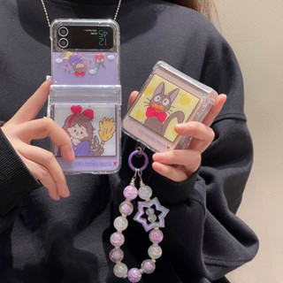 เคสโทรศัพท์มือถือ PC แข็ง กันกระแทก ลายการ์ตูน Kikis พร้อมสายโซ่คล้อง สําหรับ Samsung Galaxy Z Flip 4 5G 3in1