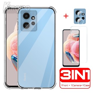 3 in 1 เคสโทรศัพท์มือถือกระจกนิรภัย TPU ใส กันกระแทก ป้องกันเลนส์กล้อง สําหรับ Redmi 12 12C A1 A2 A1+ A2+ 10 10C 10A 9 9A 9C 9T 8A