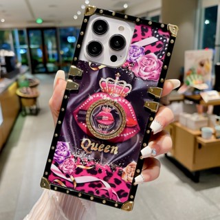 เคสโทรศัพท์มือถือ ทรงสี่เหลี่ยม ลายริมฝีปาก หรูหรา พร้อมขาตั้ง สําหรับ Samsung Galaxy A10S A20S A21 A31 A51 A71 M40S A01 A02 A23 A33