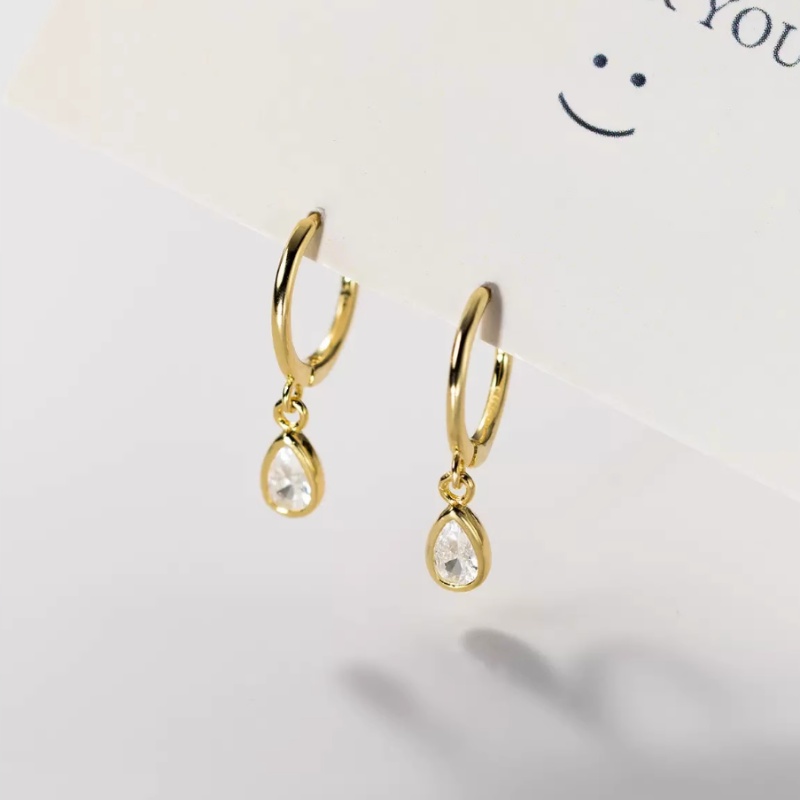 We Flower ต่างหูห่วง ทอง 14K ประดับเพทาย คริสตัล รูปหยดน้ํา หรูหรา กันแพ้ เครื่องประดับ สําหรับผู้หญิง
