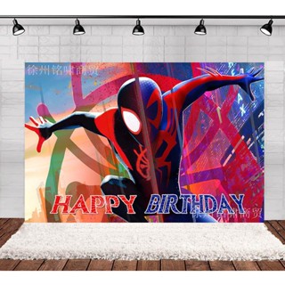 ใหม่ แบนเนอร์ ลาย Spider-Man Across the Spider-Verse Birthday สําหรับตกแต่งพื้นหลังถ่ายภาพ งานปาร์ตี้