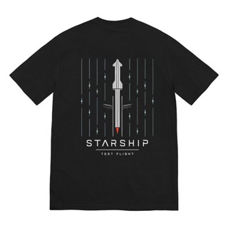 เสื้อยืดแขนสั้น คอกลม ผ้าฝ้ายแท้ พิมพ์ลายอวกาศ Tesla Starship Test แฟชั่นฤดูร้อน