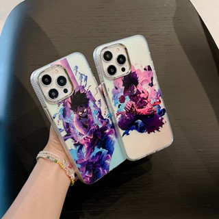 เคสป้องกันโทรศัพท์มือถือ ลายเลเซอร์ลูฟี่ สองด้าน สีเงิน สําหรับ iPhone 11 14 12 13 Pro Max