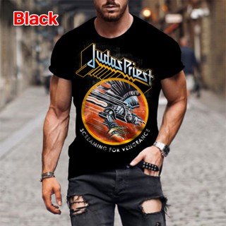 เสื้อยืดลําลอง แขนสั้น คอกลม พิมพ์ลาย Judas Priest Band 3 มิติ โอเวอร์ไซซ์ สไตล์ฮิปฮอป แฟชั่นสําหรับผู้ชาย