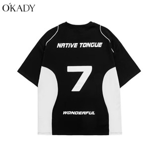 OKADY เสื้อเชิ้ตโปโลเทรนด์แฟชั่นวัยรุ่นชายญี่ปุ่นพร้อมแขนห้าส่วนพิมพ์ลายเข้าชุดกัน