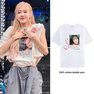 เวรเอ้ย  เสื้อยืดคอกลม แขนสั้น ผ้าฝ้ายแท้ พิมพ์ลาย blackpink rose Park Chae Young Concert สีขาว สําหรับคู่รัก