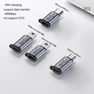 Nex อะแดปเตอร์แปลง Type-C เป็น Micro USB Mini USB 18W อะลูมิเนียมอัลลอย 480Mbps สําหรับกล้องดิจิทัล GPS