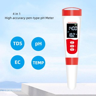 4 In 1 ปากกามิเตอร์ PH EC TDS TEMP แบบพกพา หน้าจอดิจิตอล ทดสอบคุณภาพน้ํา