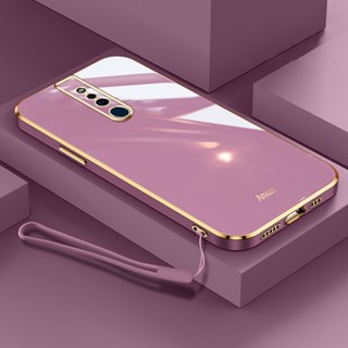 ขอบตรง สไตล์หรูหรา ฟรีเชือกเส้นเล็ก เคส สําหรับ OPPO F11 F9 A9 F11 Pro F9 Pro การออกแบบใหม่ สี่เหลี่ยม เคสโทรศัพท์ นิ่ม เคสชุบ