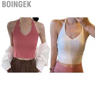 Boingek Knitted Short Tank Top  Women Sleeveless Knit Sweat Absorption  Fitting Backless Halter Neck for Dating