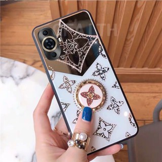 เคสโทรศัพท์มือถืออะคริลิค ประดับเพชร ลายใบโคลเวอร์ 3D พร้อมแหวนขาตั้ง สําหรับ HUAWEI Nova 11 Pro Nova 11i 2023 HUAWEI NOVA11Pro NOVA11i