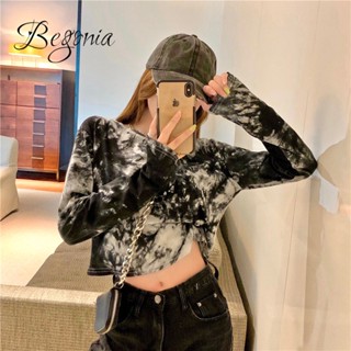 [Forever 99] Begonia Boutique เสื้อยืดแขนสั้น ทรงหลวม สีมัดย้อม แฟชั่นฤดูใบไม้ร่วง สําหรับผู้หญิง 2021