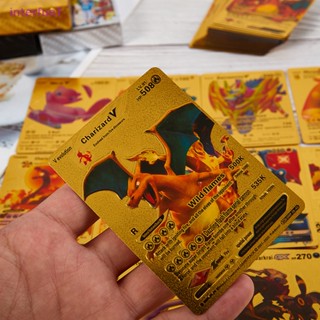 [InterfunT] ใหม่ การ์ดโปเกม่อน โลหะ สีเงิน สีทอง Vmax GX Charizard 55 ชิ้น ต่อกล่อง [ใหม่]