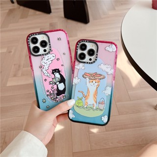 CASETIFY【แมวชาวประมง ชาวประมง】เคสโทรศัพท์มือถือ อะคริลิค ไล่โทนสี ขอบลายแมวดํา สําหรับ iPhone 12 13 14 Pro Max