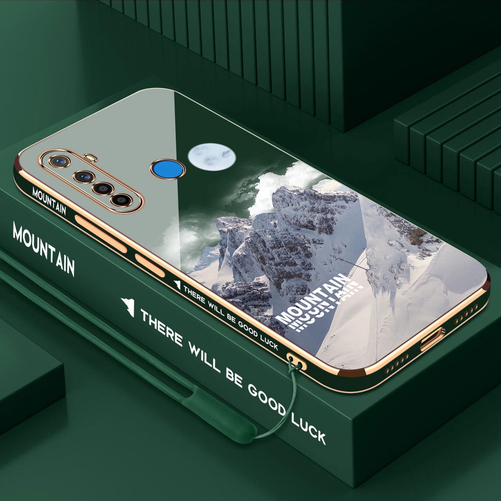 เคส Realme 3 Realme 3 pro Realme 5 Realme 5i Realme 6i Realme Narzo 10A Realme C3 เคสโทรศัพท์มือถือ ซิลิโคน ลายภูเขาหิมะ พร้อมสายคล้อง สําหรับ Realme 3 3 pro 5 5i 6i Narzo 10A C3